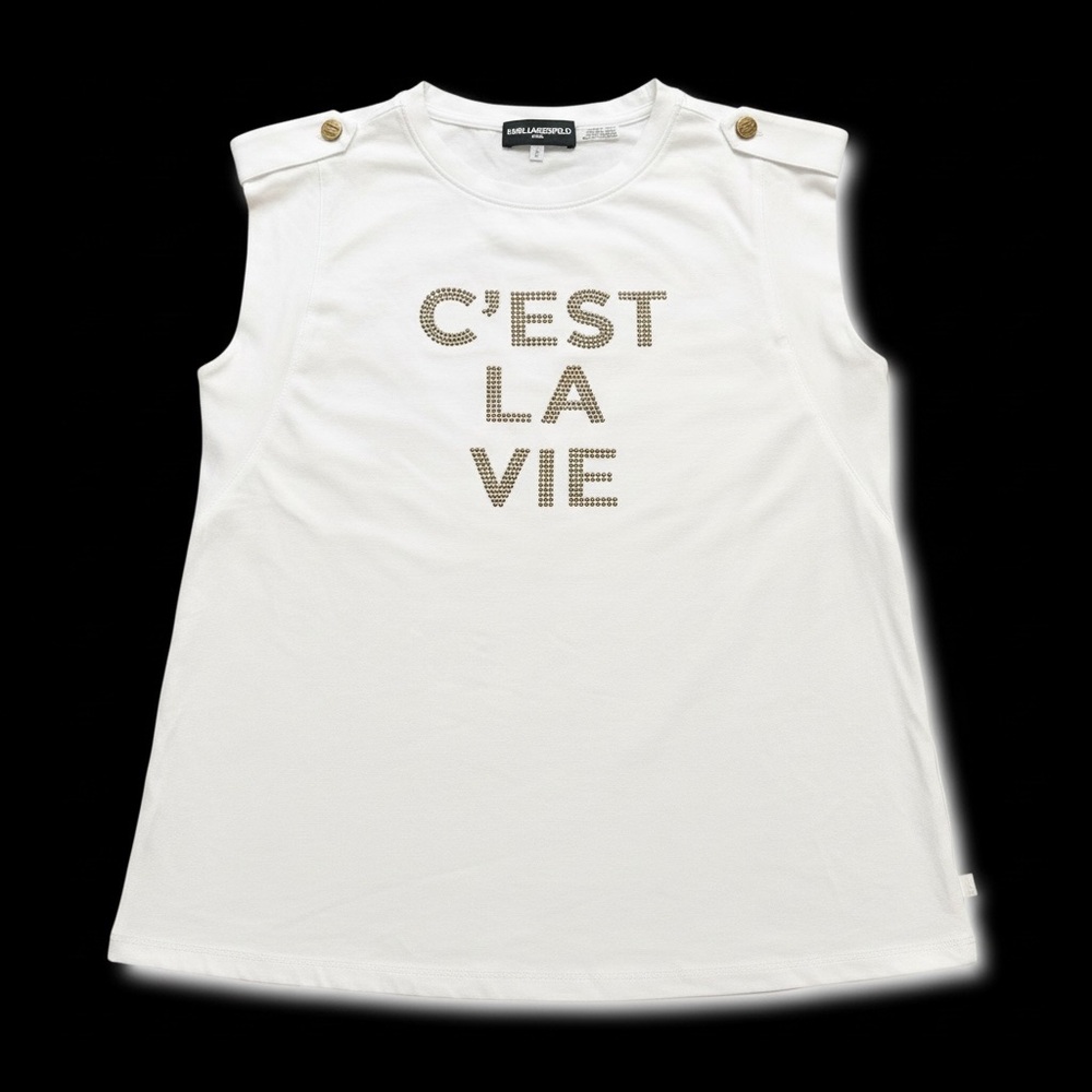 KARL LAGERFELD PARIS C'est La Vie Studded Top

Non smoking/Pet free